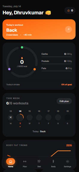 GymBro AI fitness dashboard