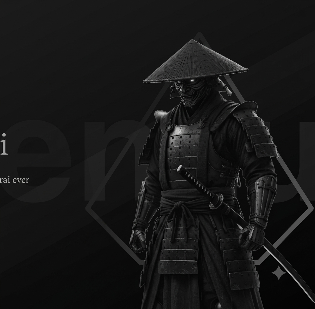 Monochrome futuristic samurai artwork